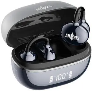 AIRMARS ABO16 Clip On Earbuds, Lightweight Open Ear Clip Wireless Earbuds, Bluetooth 5.4, Hi-Fi Stereo, 28-Hour Battery, LED Display, for Running, Workouts (Dark Blue)