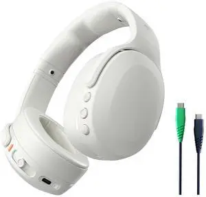 Skullcandy Crusher Evo Wireless Bluetooth Headphones with Multi-Sensory Bass and Charging Cable, Noise Isolating Over-Ear Fit, Up to 40 Hours Battery, Microphone for iPhone Android - Bone