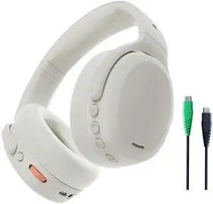 Skullcandy Crusher ANC 2 Wireless Over-Ear Bluetooth Headphones with Multi-Sensory Bass and Charging Cable, Active Noise Cancelling, Up to 60 Hours Battery, Microphone for iPhone Android - Bone