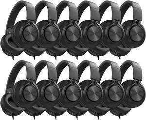 AILIHEN Headphones Wired 12-Pack Bulk for School Students Kids K-12 Classroom,Adjustable, Foldable, Over-Ear Headsets with Microphone HD Stereo Sound 3.5mm Jack for Chromebook, Laptop (Black)