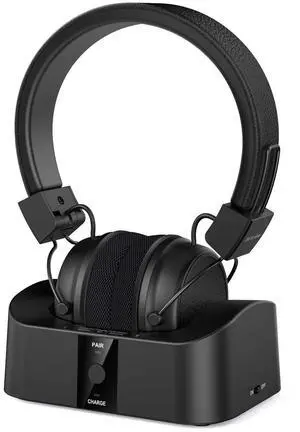 BESIGN BTH02 Wireless Headphones for TV Watching with Bluetooth Transmitter Charging Dock, TV Headphones Wireless for Seniors, Bluetooth Headsets, 100ft Range No Audio Delay