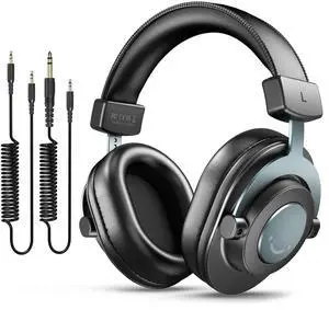 FIFINE Studio Monitor Headphones for Recording-Over Ear Wired Headphones for Podcast Monitoring, Streaming Comfortable Equipment with Detachable Cables 3.5mm or 6.35mm Jack, Black, on PC/Mixer-H8