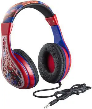 Spiderman Kids Headphones, Adjustable Headband, Stereo Sound, 3.5Mm Jack, Wired Headphones for Kids, Tangle-Free, Volume Control, Foldable, Childrens Earphones for School Home, Travel