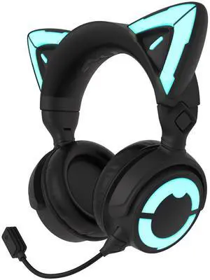 YOWU Cat Ear Headphones 4GS - RGB Gaming Headset with Mic & 2.4G USB/Type C Dongle for PC/PS4/PS5/XBOX/Switch, Wired/Wireless Bluetooth Headphones(Black)
