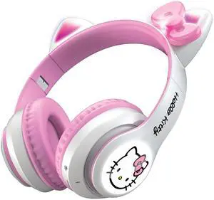 Hello Kitty Wireless Bluetooth Light-Up Headphones with Foldable Design, Adjustable Headband, 8 Hours Playtime, LED Kitty Earcups, for Kids & Adults (White)