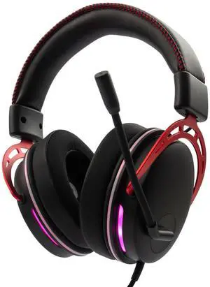 RadioShack Gaming 7.1 USB Headphones - Immersive Surround Sound, 50mm Drivers, 20Hz-20kHz Frequency Range, 32O Impedance, Black & Red Design for Gamers