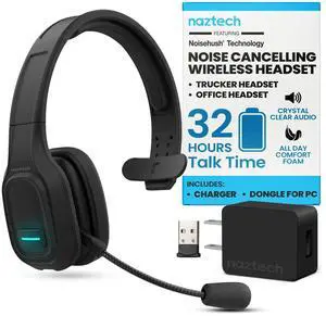 Naztech NXT-700 Trucker Headset Bluetooth Wireless - Noise Cancelling, HD Sound, Adjustable Headband, & Memory Foam Ear Cups for All-Day Comfort, Office Headset with Mic - Black