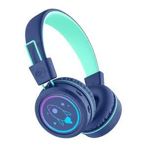 MEE audio KidJamz KJ55BT Bluetooth Wireless Safe Listening Headphones for Children with LED Lights, 85dB Volume Limiter, Mic & 40h Battery (Blue)