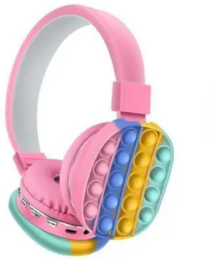 Acuvar Wireless or Wired Bluetooth 5.2 Rechargeable Over The Ear Headphones with Silicone Fidget Pop Bubbles Microphone, Powerful Surround Stereo Bass and Passive Noise Cancelling (Pink)