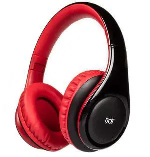 iJoy ISO Bluetooth 5.0 Wireless Over Ear Foldable Stereo Headphones with 30 Hours Battery and Built-in Microphone, (Black/Red)