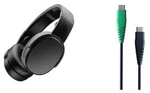Skullcandy Crusher Wireless Over-Ear Headphones - Black with Line Round Charging Cable, USB-C to USB-C - Dark Blue/Green, 4ft