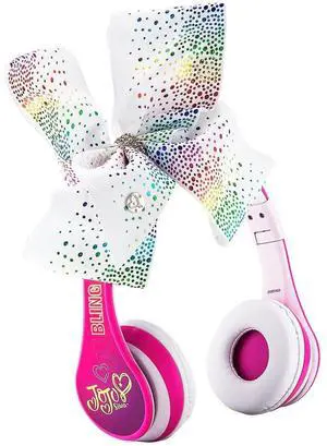 JoJo Siwa Kids Bluetooth Headphones for Wireless Rechargeable Foldable Bluetooth Headphones with Microphone Kid Friendly Sound and Bonus Detachable Cord
