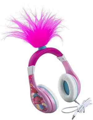 Trolls World Tour Poppy Kids Glow in The Dark Stereo Sound Wired Headphones for Kids - Tangle-Free, Volume Control, Over Ear for School, Home, Travel