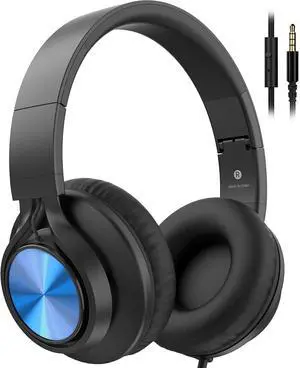 AILIHEN Kids Headphones Wired, Wired Headphones for School Students K-12 Classroom, Over-Ear Headsets with Microphone HD Stereo Sound 3.5mm Jack for Library, Online Learning (Light Blue