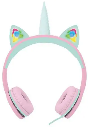 Gabba Goods Pastel Unicorn LED Light Up Headphones for Kids SafeSounds Kids Headphones with Volume Limiter, Foldable,