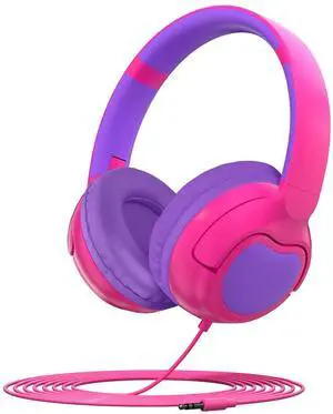 ZIHNIC Wired Kids Headphones, Safe 85dB Volume Limit for Boys & Girls, Comfortable Earpads, Foldable Design for School, Tablets, and Travel-Rose RED