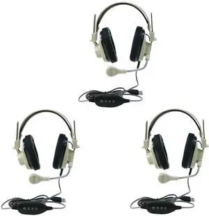Generic 3066-USB CT Pack of 3 Deluxe Over-Ear Stereo Headset, Beige; Gooseneck Microphone; USB Plug; 6-foot Long 2-layered Cut-and-chew-resistant Cord; Adjustable Headband; Noise-reducing Ear-cups