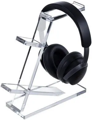 MyGift Premium 10mm Thick Clear Acrylic Gaming Headphone Headset Stand with 2 Controller Holder, Tabletop Universal Storage Rack for Game Accessories