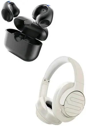 Soul Electronics Bundle of True Wireless Ear Clip on Earbuds and Foldable Over Ear Bluetooth Headphones Noise Cancelling for Workout, Driving, Meeting