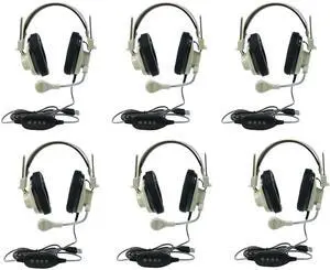 Generic 3066-USB CT Pack of 6 Deluxe Over-Ear Stereo Headset, Beige; Gooseneck Microphone; USB Plug; 6-foot Long 2-layered Cut-and-chew-resistant Cord; Adjustable Headband; Noise-reducing Ear-cups
