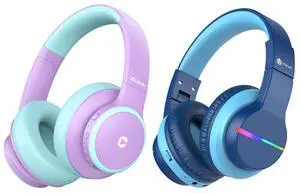 iClever BTH26 Active Noise Cancelling Headphones & BTH12 Kids Bluetooth Headphones Bundles, Safe Volume, Over Ear for Airplane Travel