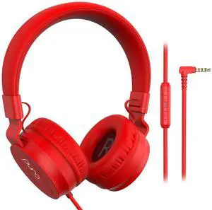 Puro Sound Labs PuroBasic Volume Limiting Wired Headphones for Kids, Foldable & Adjustable Headband w/Microphone, Compatible with Smartphones, Tablets and PC's -Red