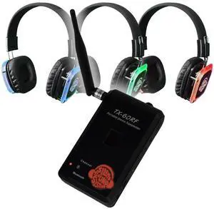 Silent Sound System Wireless Starter Package for Yoga, Guided Tours, Fitness and More - Portable and Hands-Free (10 RF LED Headphones, 1 Wireless Transmitter)