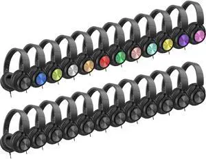 AILIHEN Headphones Wired 24-Pack Bulk for School Students Kids K-12 Classroom,Adjustable, Foldable, Over-Ear Headsets with Microphone HD Stereo Sound 3.5mm Jack for Chromebook, Laptop