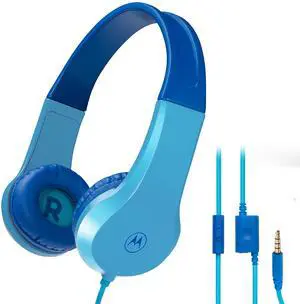 Motorola Sound JR200 - Headphones for Children with Cable - Volume limitation 85 dB with Audio Splitter - BPA Free - from 3 Years - Blue