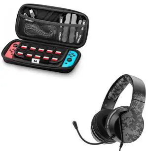 NITHO Switch Pro Audio Bundle - Durable Switch Carrying Case + Professional Over-Ear Headset, 360deg Rotatable Mic & LED Lights for PC/Switch Gaming
