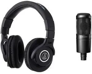 Audio-Technica ATH-M40x Professional Monitor Headphones, Black & Audio-Technica AT2020 Cardioid Condenser Microphone, Black, Ideal for Project/Home Studio Applications