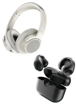 Soul Electronics Bundle of Beige Noise Cancelling Bluetooth Headphone and Black Clip on Earbuds