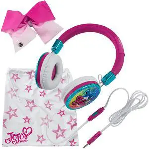 JoJo Siwa Bow Fashion Headphones with Built-in Microphone for Video Call or Zoom Meeting, Wired Headphones & Travel Pouch Designed for Fans of JoJo Siwa Gifts