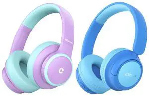 iClever BTH26 Active Noise Cancelling Headphones for Kids & BTH22 Kids Bluetooth Headphones Bundles, 60H Play Time, Safe Volume, Bluetooth 5.4, Over Ear Kids Headphones Wireless AUX Cord for Travel