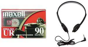 Maxell 108510 Normal Bias-Ur, Smoke & 190319 Stereo Headphone, Black (Packaging May Vary)