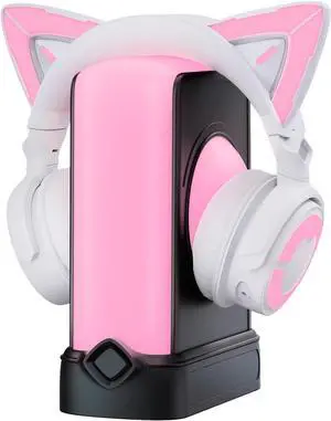 YOWU RGB Cat Ear Headphones CE White and Crystal Headphone Stand Black, Accessories for The Ultimate Experience