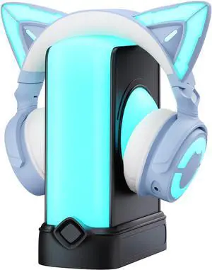 YOWU RGB Cat Ear Headphones CE Blue and Crystal Headphone Stand Black, Accessories for The Ultimate Experience