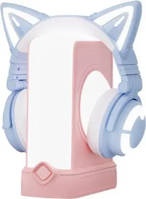 YOWU RGB Cat Ear Headphones CE Blue and Crystal Headphone Stand Pink, Accessories for The Ultimate Experience