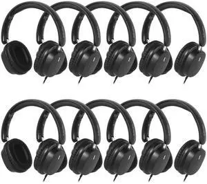 A+ Scholars Kids Headphones 10-Pack for School Bulk Set Over-Ear, Foldable, 3.5mm Jack, Wired Earphones for Classroom, Library, Airplane, for Online Learning and Travel (Black)