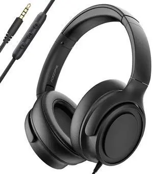 ADOOPE Wired Over-Ear Headphones with Mic, Hi-Fi Stereo Sound, Adjustable Headband, Comfort Noise-Isolating Ear Cups, Comfortable Fit for 3.5mm Devices (Black)