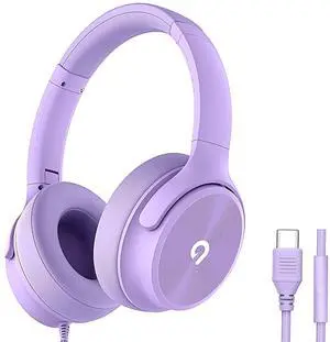ADOOPE USB C Wired Over-Ear Headphones with Mi, Hi-Fi Stereo Sound, Noise-Isolating Ear Cups, Comfortable Fit for iPhone15/16, Samsung Galaxy S24/S23, Type-C Phones & Tablets (Purple)