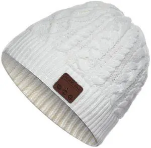 Agkey Wireless Beanie Hat Men Women Headphone Music Hat Winter Cap Stereo Headset Speaker Microphone Earphone Outdoor (White)