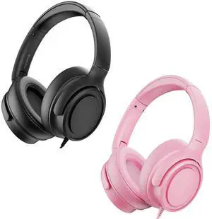 ADOOPE Wired Over-Ear Headphones with USB C Connector, Hi-Fi Stereo Sound, Noise-Isolating Ear Cups, Comfortable Fit for USB C Devices (Black + Pink)