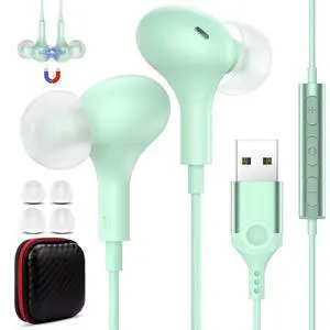 USB Headset with Microphone for PC Laptop,7.5Ft USB A Headphones Earbuds for Computer with in-Line Control Noise Cancelling Lightweight Wired Computer Headphones for Dell/HP Zoom School Class,Green