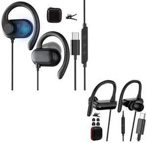 Open Ear USB C Headphones for Samsung S25 S24 Ultra S23 iPhone 16 15,Over Ear Buds USB Type C Earphones Wired with Adjustable Ear Hooks for Pixel