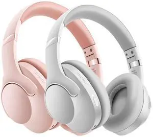 Active Noise Cancelling Headphones Bluetooth Over Ear, 50 Hours Playtime, Bluetooth 5.4 Headphones Wireless, Music & Gaming Headset with Mic, HiFi Stereo, Deep Bass, Soft Earpads for Gym - Grey & Pink