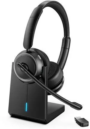 Angteela Wireless Headset with ANC & ENC, Bluetooth 5.4 Headset with USB Dongle, Wireless Headphones with Flip-to-Mute Microphone for Work from Home/Office/PC/Cell Phones