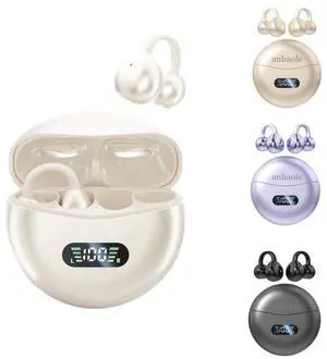 anbaole Clip on Wireless Bluetooth 5.4 Earphones, Open Sport Earphones with Microphone, Noise Reduction, Waterproof, Fitness Earbuds, LED Battery Display, Ultra Long Standby (Skin)