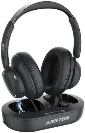 ANSTEN Wireless Headphones for TV with Universally Compatible Transmitter Charging Base, TV Headphones Wireless for Seniors, Bluetooth Headphones for TV, No Delay, 35 Hrs Audio Playtime, Plug n Play