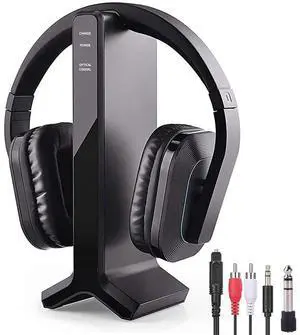 Wireless Headphones for Smart TV Watching with 2.4 G RF Transmitter Charging Dock (Digital Optical AUX RCA), TV Headphones Wireless for Seniors, 100 ft Wireless Range No Audio Delay